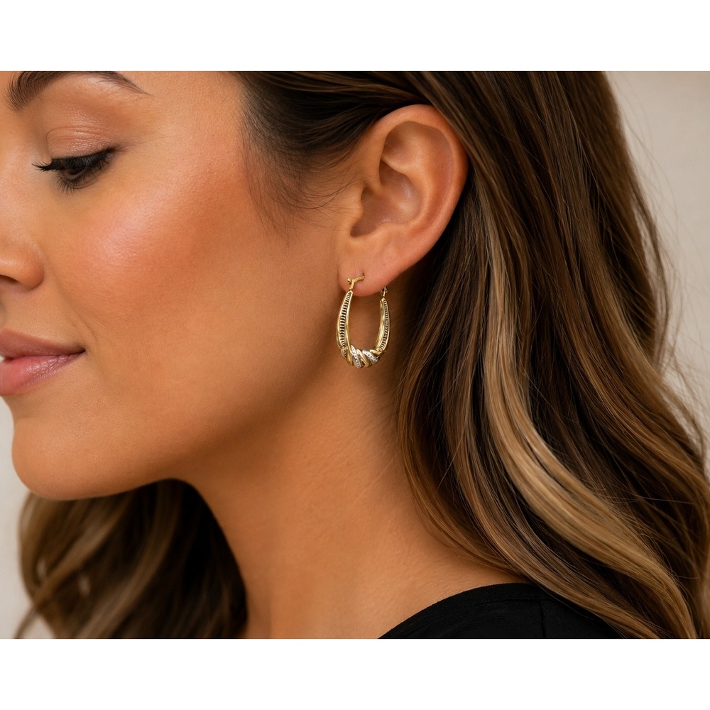 Vintage 10K Gold Two Tone Shrimp Hoop Earrings Macy's White Gold Estate